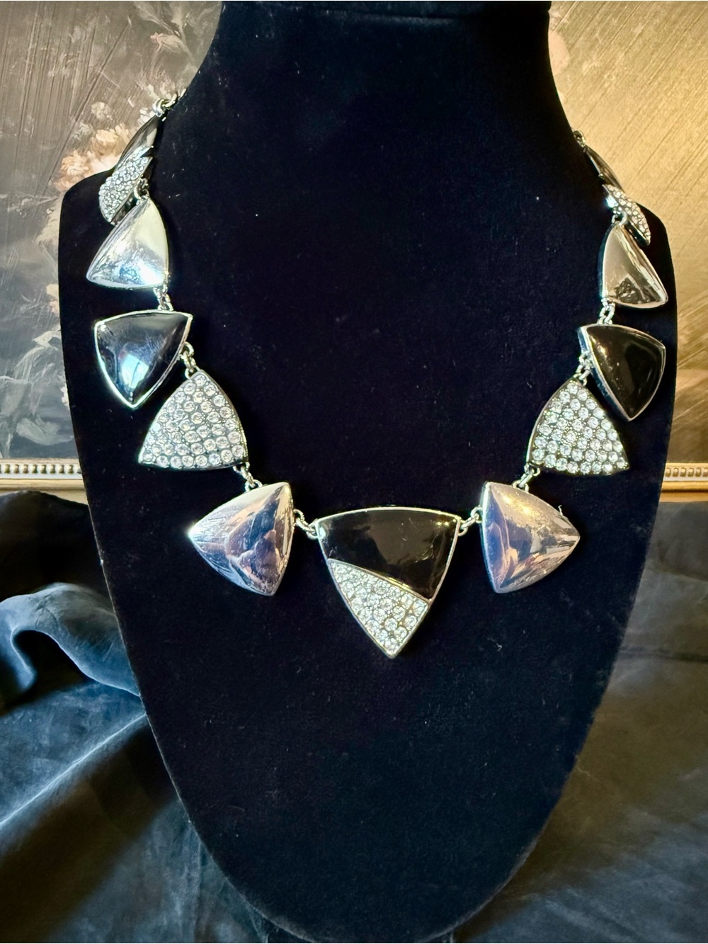 White House Black Market Crystal/Silver and Black Toned Statement Necklace